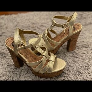 Gold guess wedge heels